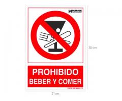 Cartel Prohibido Beber y Comer 30X21cm FUENTES CAMPINGS SITIOS PUBLICOS